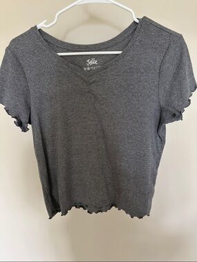 Justice Charcoal Gray Ribbed V-Neck Crop Top